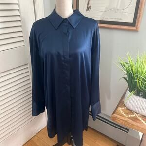House of Harlow Tunic Shirt Dress Large Navy Blue Button Down Minimalist Modern